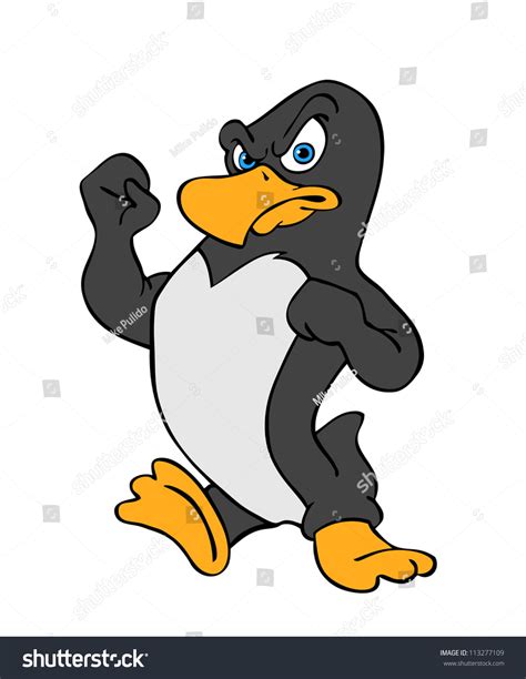 Hand Drawn Cartoon Angry Penguinpenguin Fighting Stock Illustration