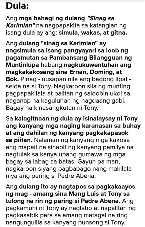 Saan Naganap Ang Dula Sainag Sa Karimlan Brainly Ph