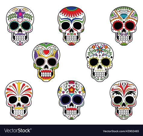 Halloween Color Muerto Skulls Pack Royalty Free Vector Image