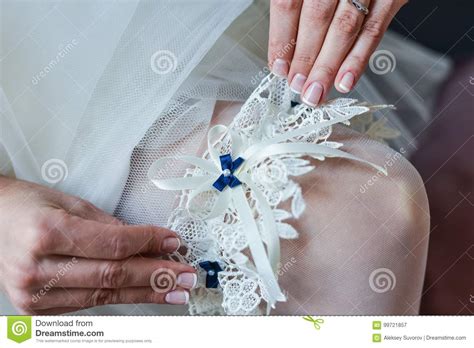 Garter On The Leg Of A Bride Wedding Day Moments Stock Image Image