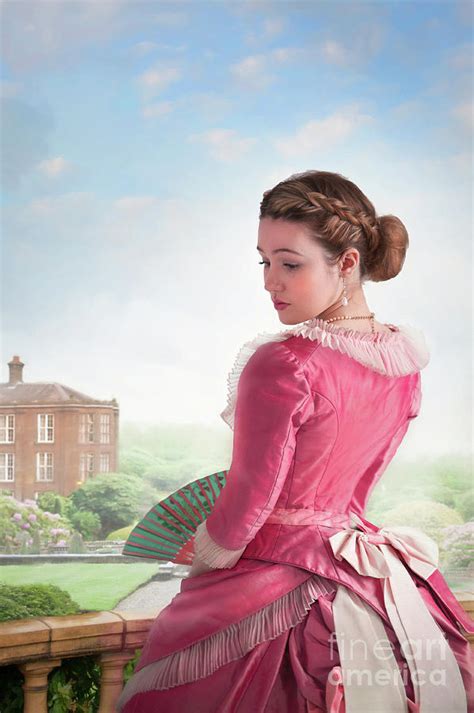 Victorian Woman In A Pink Dress With Mansion And Grounds Photograph By