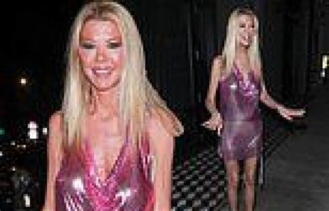 Tara Reid Wears A Plunging Semi Sheer Chainmail Dress As She Celebrates Her Trends Now
