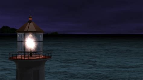 Working Lighthouse Shining Brightly Over Dark Stormy Sea