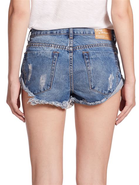 Lyst One Teaspoon Bandit Distressed Cut Off Denim Shorts In Blue