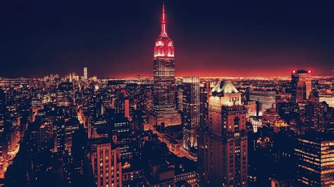 Empire State Building Cityscape Usa Night New York