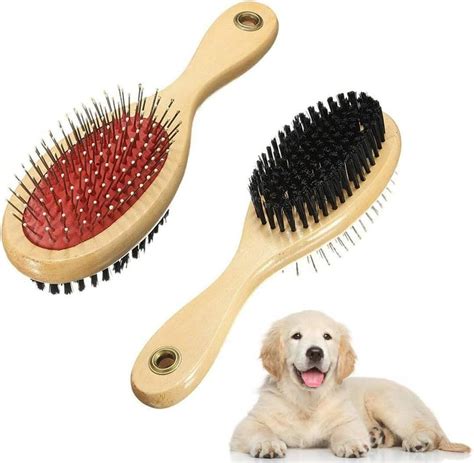 Wooden Dog Brush Double Sided Pet Hair Grooming Brush Dog Pin Brush And