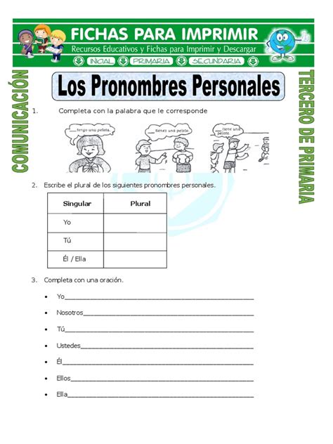 Ficha Que Son Los Pronombres Personales Para Tercero De Primaria Pdf