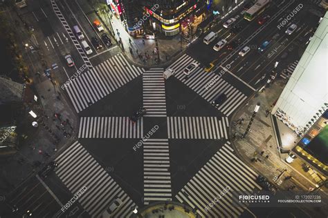 Japan Tokyo Ginza Zebra Crossing In Front Of Tokyo Plaza — Overhead
