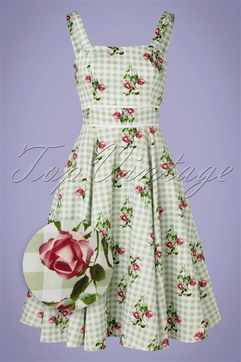 50s Nicole Floral Swing Dress In Green And Ivory