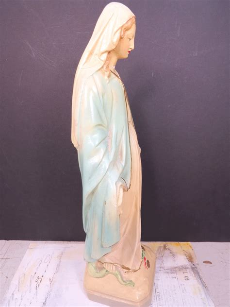 Virgin Mary Statue Stepping On Snake Plaster Chalkware Etsy Uk
