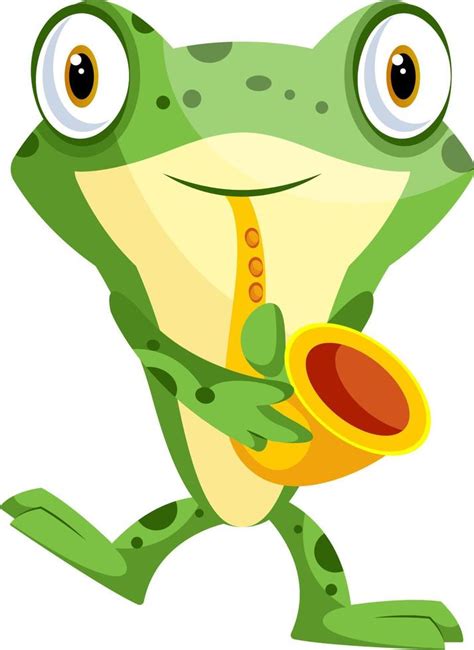 Joyful Frog Playing Saxophone Illustration Vector On White Background