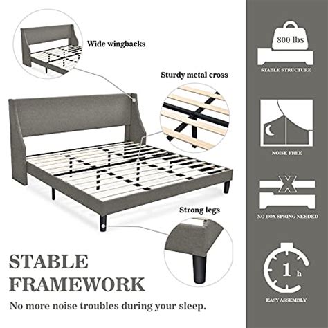 Allewie King Size Modern Platform Bed Frame With Deluxe Wingbackupholstered Bed Frame With