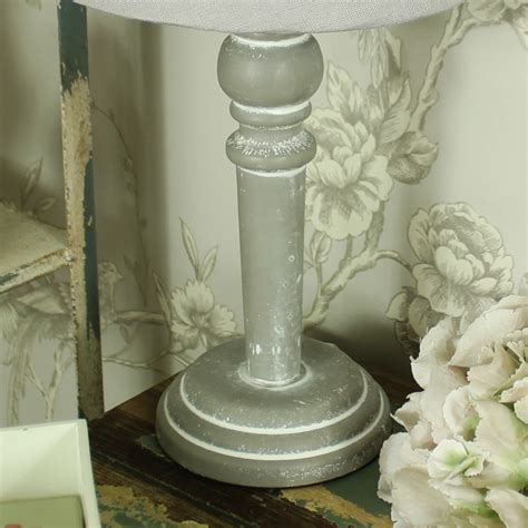 Grey Wooden Tablebedside Lamp With Beige Linen Shade Melody Maison