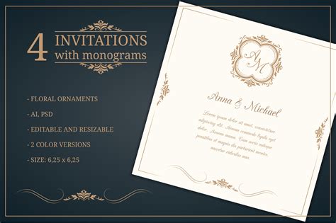 Wedding Invitations With Monograms ~ Wedding Templates ~ Creative Market