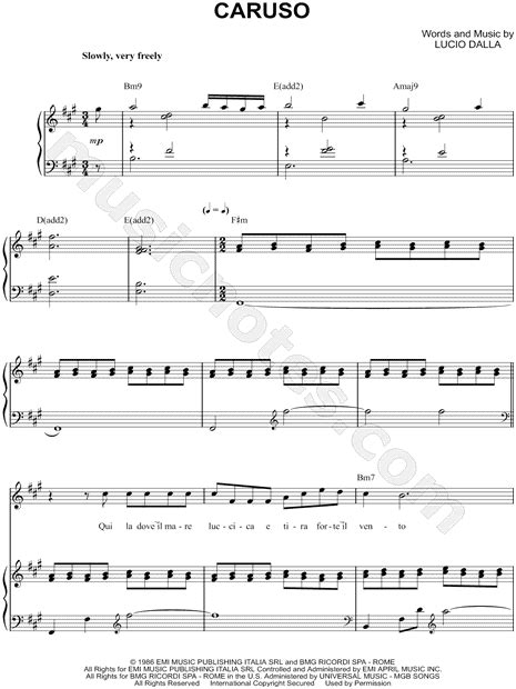 Andrea Bocelli Caruso Sheet Music In F Minor Transposable