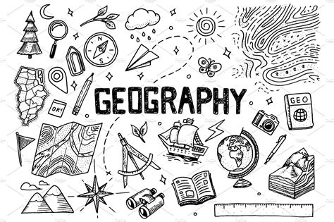 Set Of Geography Symbols Deckblatt Schule Erdkunde Deckblatt The Best