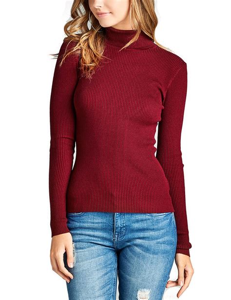 Womens Long Sleeve Fitted Turtle Neck Ribbed Sweater Top Kogmo