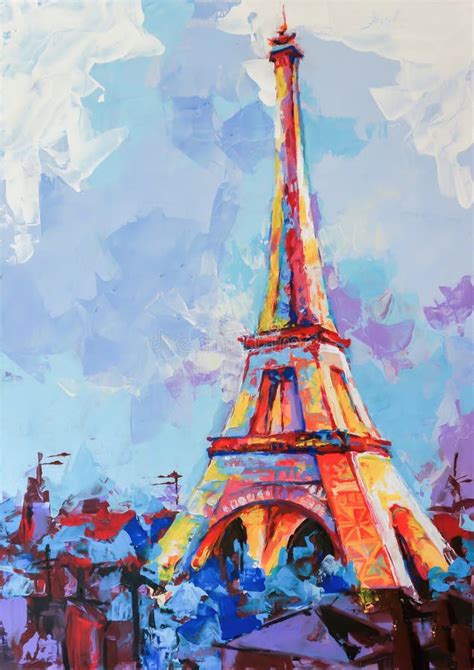 Painting Of The Eiffel Tower Painted In Oil On Canvas Stock Image