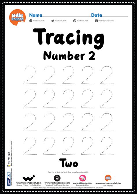 Tracing Number 2 Worksheet For Preschool Montessori And Kindergarten