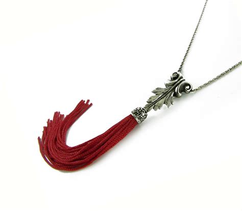 Tassel Necklace Boho Necklace Red Tassel Necklace Fringe