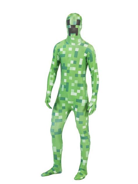 Adult Pixelated Green Monster Morphsuit Costume Halloween Cosplay Party