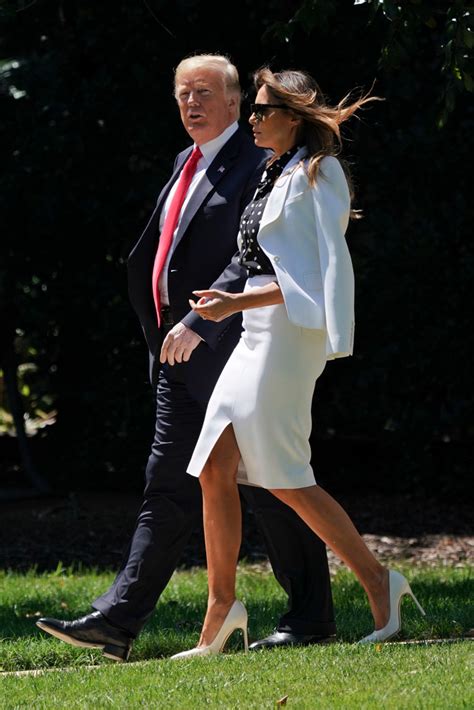 melania trump s airplane style skirt suit white stilettos footwear news