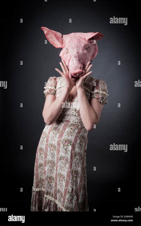 Woman With Pig Head Stock Photo Alamy