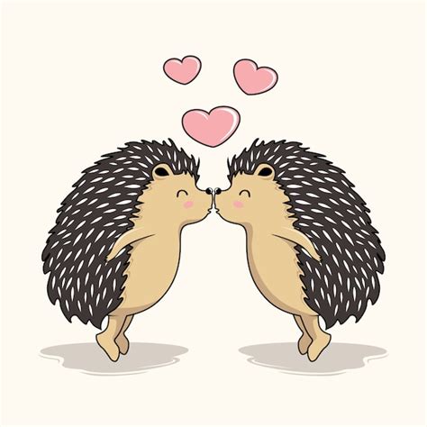 Couple Hedgehog Love Kiss Cartoon Porcupine Kissing Premium Vector