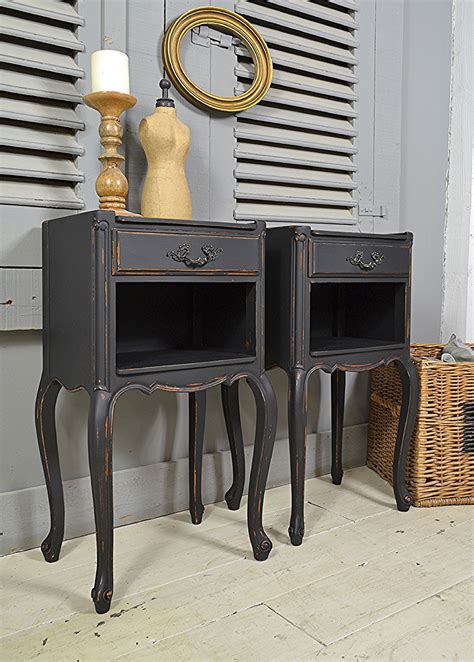 Rustic Black Vintage French Bedside Tables Shabby Chic Bedside Table