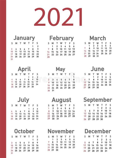 Calendar For 2021 Vector Stock Vector Illustration Of Diary 197424445