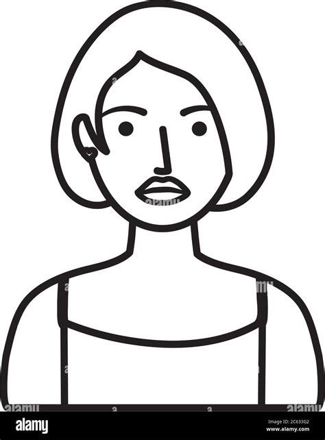 Cartoon Woman With Short Hair Over White Background Line Style Vector Illustration Stock