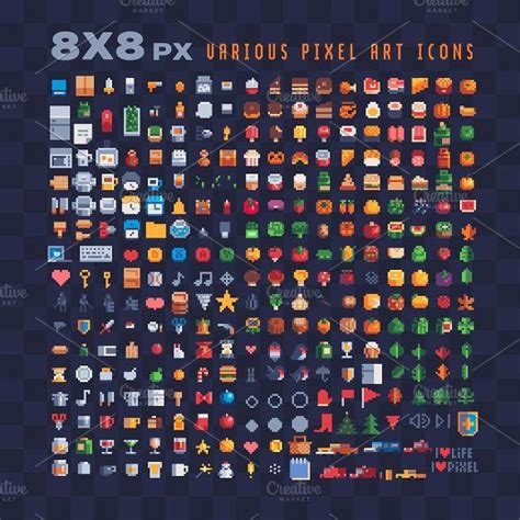 X Px Various Pixel Art Icons Set Pixel Art Characters Pixel Art