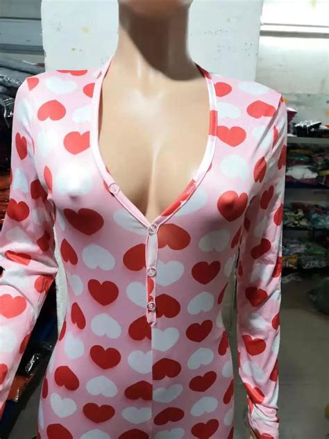 Women Jumpsuit Valentine Day Onesie Long Sleeve Bodysuit Sexy Adult Lip