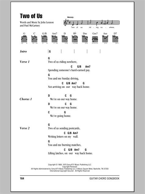 The Beatles Two Of Us Lyrics And Chords