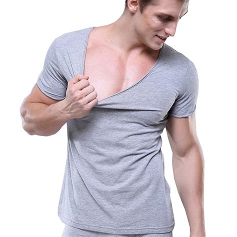 uwback 2017 new brand modal t shirt men plus size high elasticity deep v neck solid summer