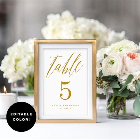 Paper Wedding Table Number Template Elegant Script Table Number Card