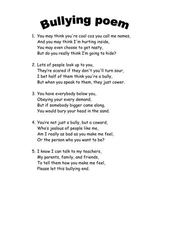 Anti Bullying Poem By Groovechik Teaching Resources Tes