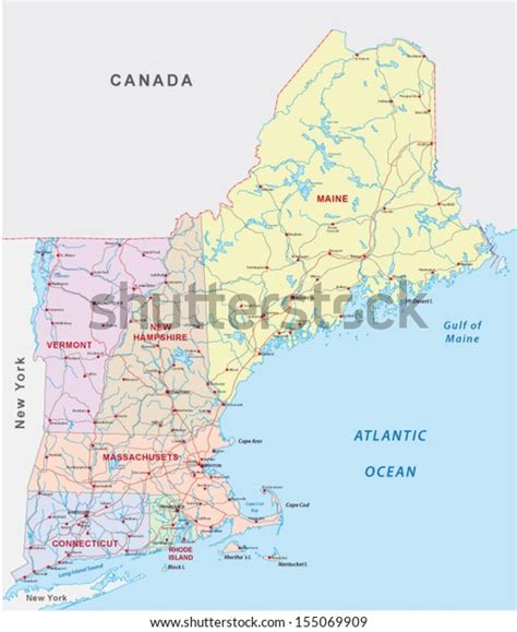 New England Road Map Stock Vector Royalty Free 155069909