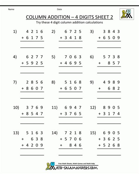 Addition Worksheet Grade 3 Math Worksheets Printable