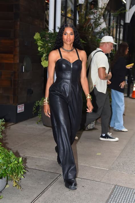 ciara wears lita by ciara leather jumpsuit and celine boots popsugar fashion