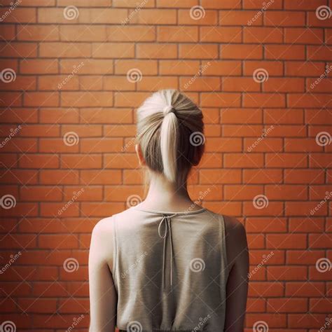 Simple And Elegant A Girl Contemplates An Orange Brick Wall Stock