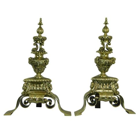 Pair Of Chenets Or Andirons With A Ball And Flame Finial 19th Century