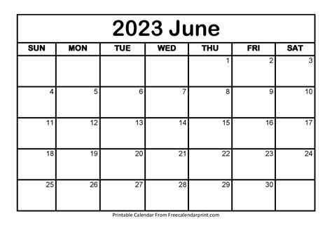 June 2023 Calendar Free Printable Calendar Free Printable Blank