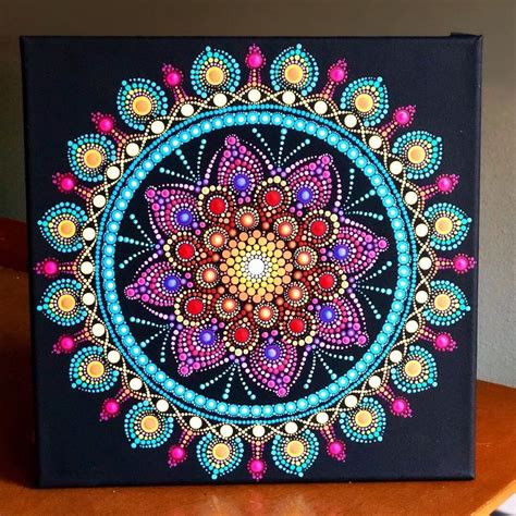Vibrant Colorful Dot Mandala On Stretched Canvas 12 X Etsy Mandala