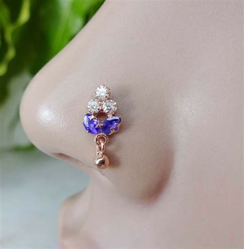 Sapphire Nose Piercing Rose Gold Nose Stud Indian Nose Ring St Patrick