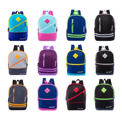 24 Units Of 17 Backpacks With Front Zipper Pockets In 12 Assorted