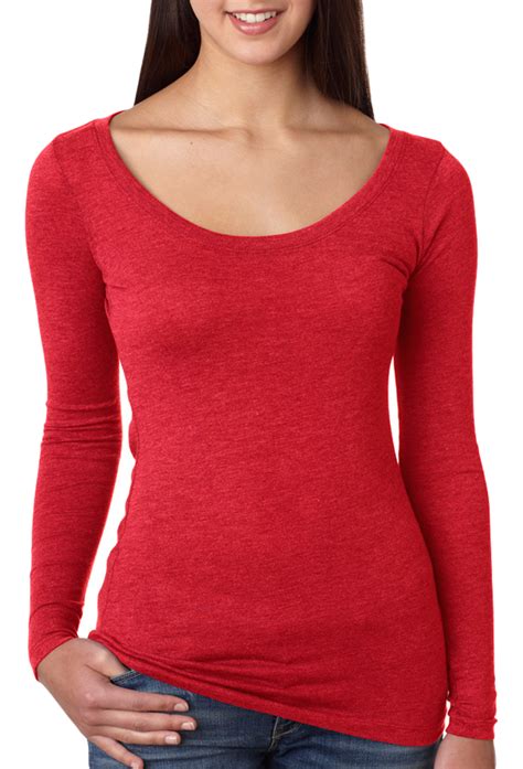Next Level Womens Cover Stitch Long Sleeve Scoop Neck Jersey T Shirt