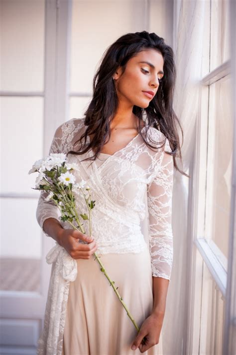 Champagne And Ivory Lace Wedding Dress With Sleeves
