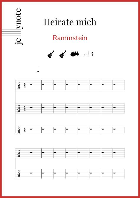 Partition Guitare Et Basse Pour Heirate Mich De Rammstein Jellynote