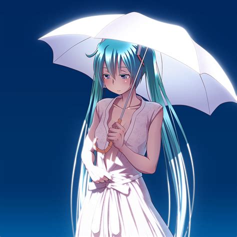 Wokada Hatsune Miku Vocaloid 00s 1girl Aqua Eyes Aqua Hair Blue Background Blush